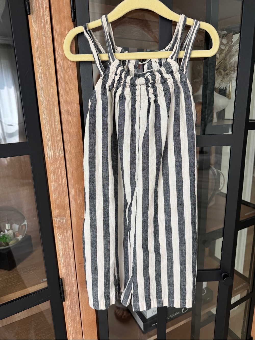 Zara Kids linen striped jumpsuit romper dungarees girls neutral straight leg
